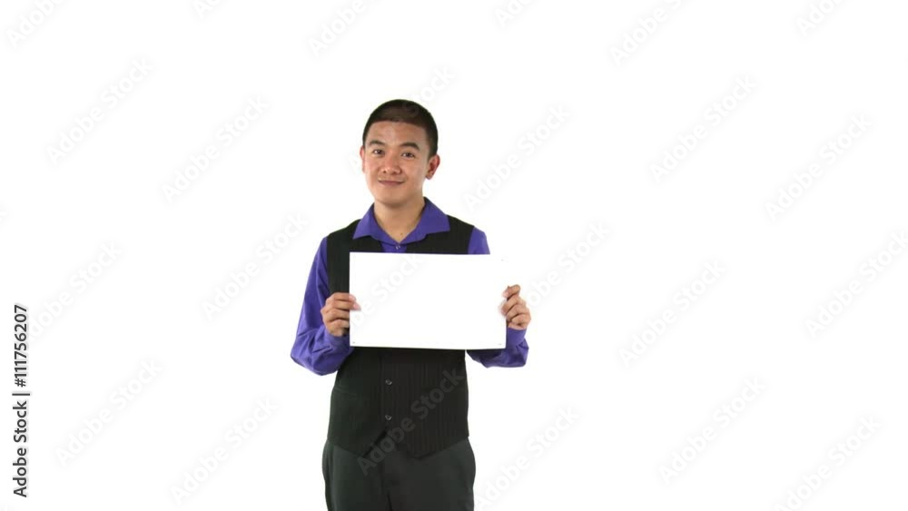 model isolated on white confident with balnk sign model isolated on white confident with balnk sign