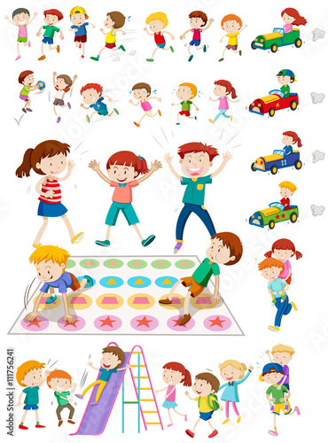 Children characters playing games