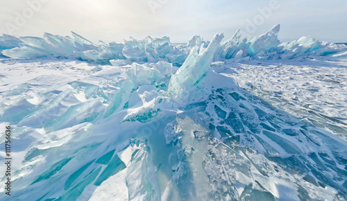 Obraz na plátně Blue ice hummocks Baikal stereographic panorama, Listvyanka