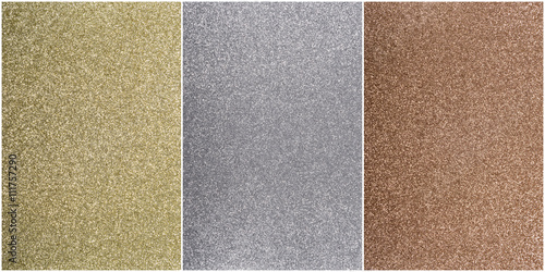 Bronze, silver, and gold background in textured sparkle with thin white outline