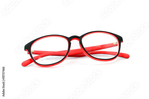 red black eye glasses isolated on white background