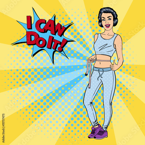 Woman with Tape-measure. Fit Woman. Healthy Lifestyle. Pop Art.