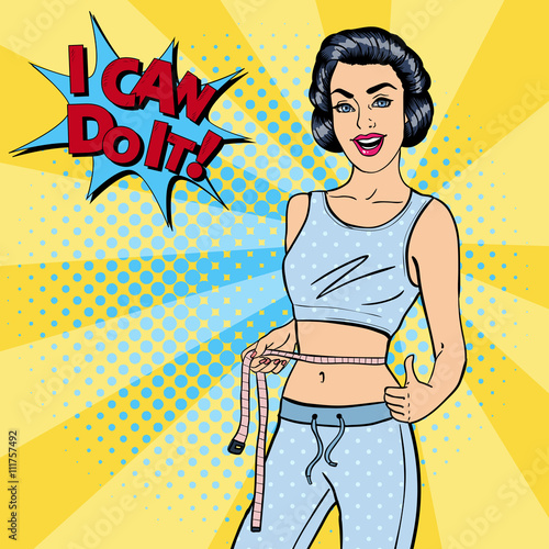 Woman with Tape-measure. Fit Woman. Healthy Lifestyle. Pop Art.