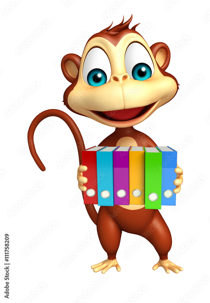 Fototapeta premium cute Monkey cartoon character with files