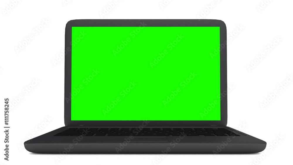 Opening, turning on and closing laptop with chroma key LCD screen (green screen) - 3D rendering Opening, turning on and closing laptop with chroma key LCD screen (green screen) - 3D rendering