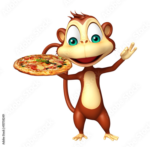 Photography Monkey cartoon character with pizza