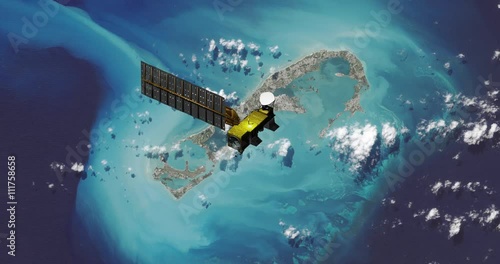 Top view of Earth-observing Aqua spacecraft in orbit above Bermuda. Data: NASA/JPL. photo