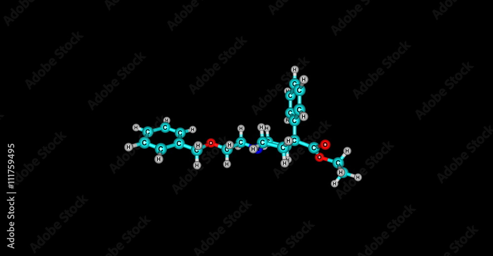 3D illustration of Benzethidine molecular structure isolated on black
