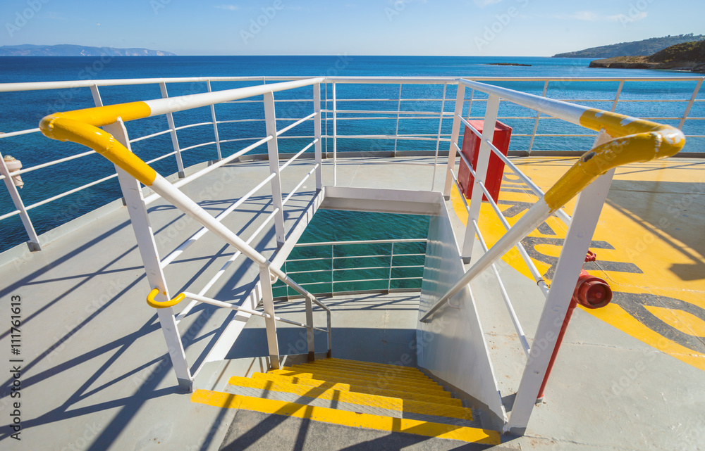 Stairs and the upper deck of ship on ocean Stairs and the upper deck of ship on ocean