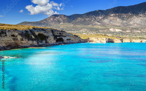 Morze i wyspy przeglądamy krajobraz podczas lata, Kefalonia Grecja