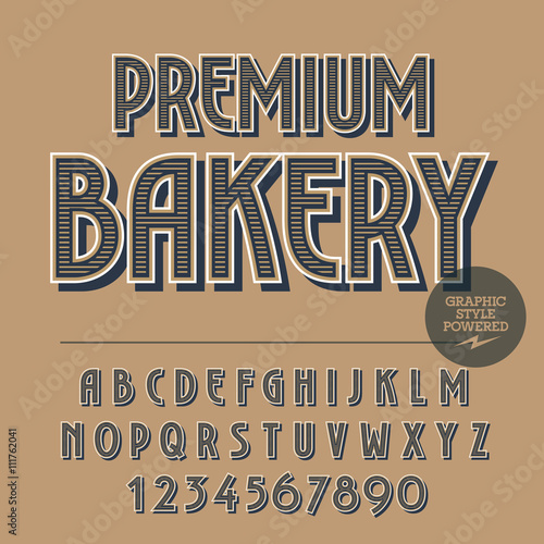 Retro styled set of alphabet letters, numbers and punctuation symbols. Vintage banner with text Premium bakery
