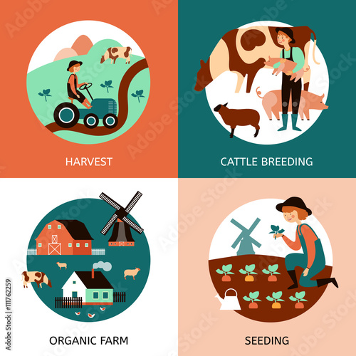 Organic Farm 4 Flat Icons Banner 