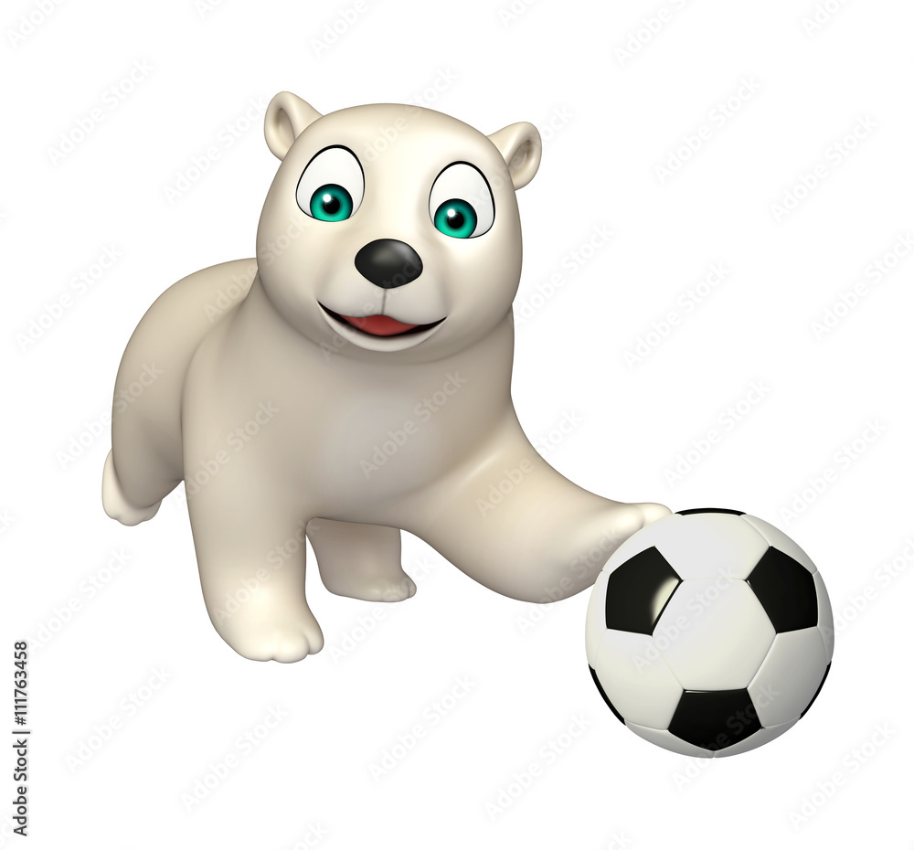 Polar bear cartoon character with football Polar bear cartoon character with football