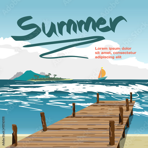 Summer vacation concept background with space for text. Sea land