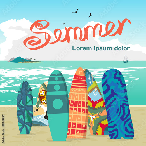 Summer vacation concept background with space for text. Sea land