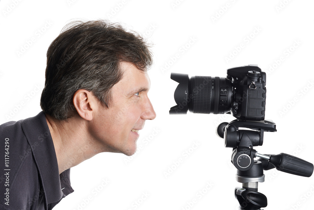 SLR camera shooting portraits isolated on white SLR camera shooting portraits isolated on white