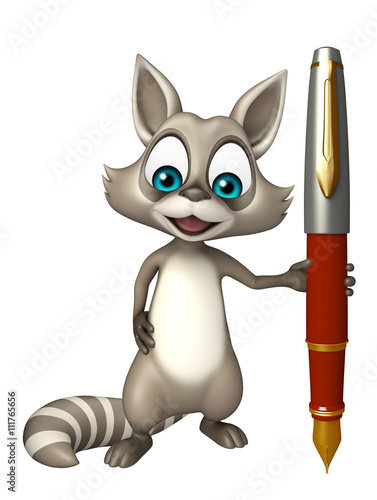 cute Raccoon cartoon character with pen
