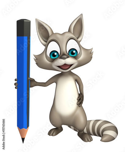 cute Raccoon cartoon character with pencil