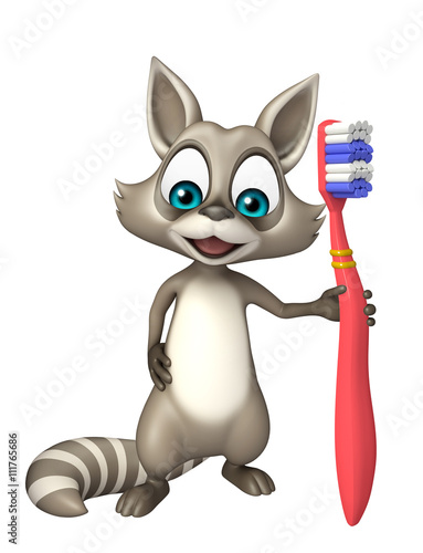 cute Raccoon cartoon character with toothbrush