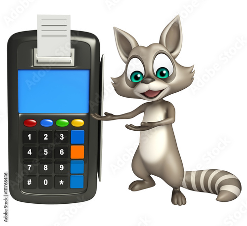 fun Raccoon cartoon character with swipe machine