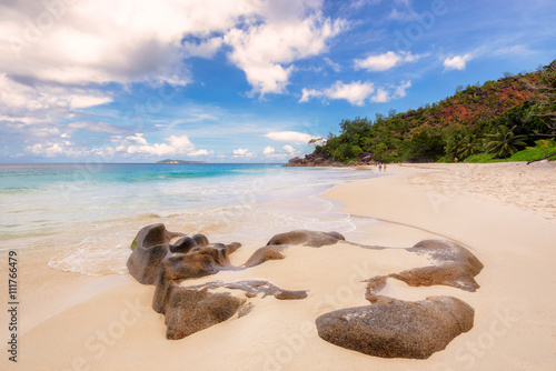Tropical beach Anse Georgette, Praslin island, Seychelles - vacation background