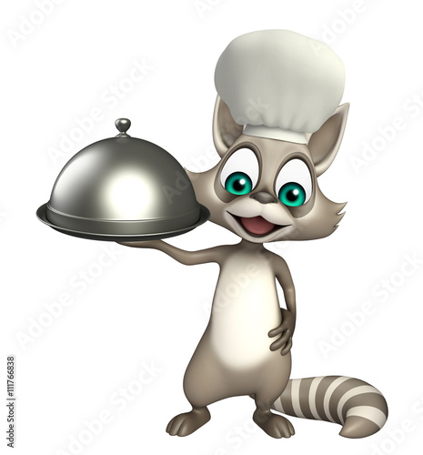 fun Raccoon cartoon character with chef hat and cloche