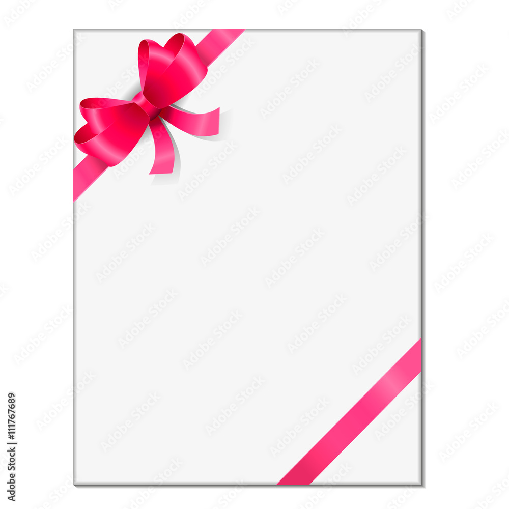 Vector illustration of pink bow. White gift with pink ribbon and bow Vector illustration of pink bow. White gift with pink ribbon and bow