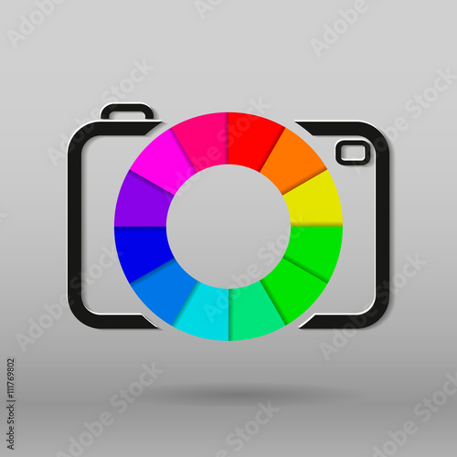 Vector illustration of rainbow camera shutter in retro style, isolated on gray background