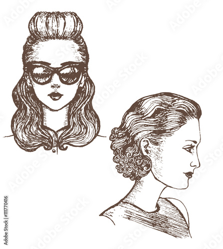 vector illustration of girls with retro hairstyle