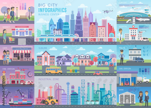Big City Infographic set with charts and other elements.