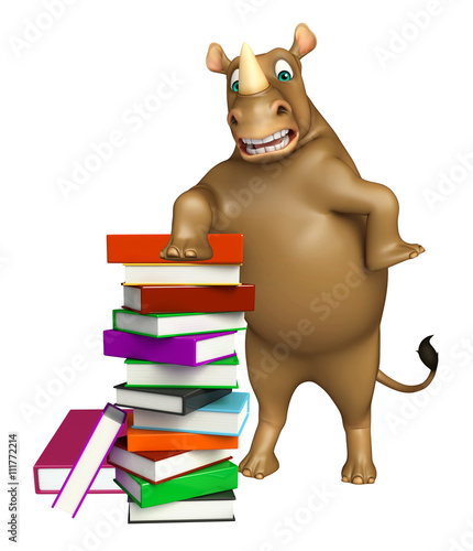cute Rhino cartoon character with books