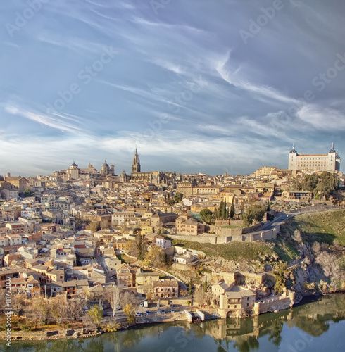 A magnificent panoramic view of medieval city of Toledo . Travel background © sergeialyoshin