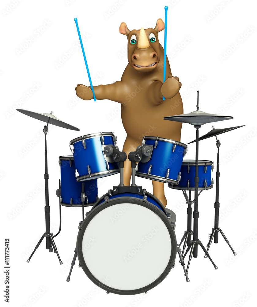 Obraz premium fun Rhino cartoon character with drum