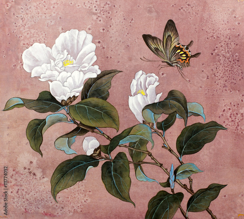 Obraz na płótnie kwiat azalii i motyl