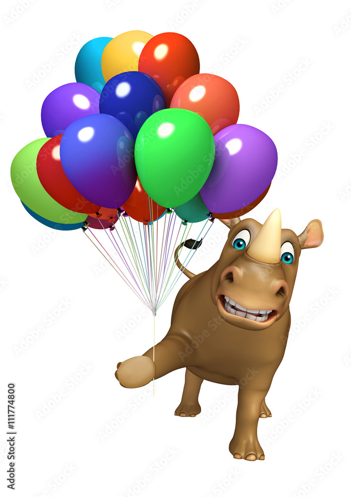 Fototapeta premium Rhino cartoon character with baloon