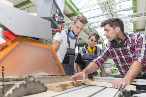young apprentice with professional carpenter