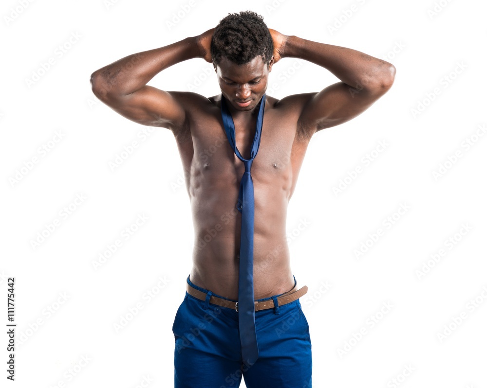 Fototapeta premium Handsome black man with athletic body posing