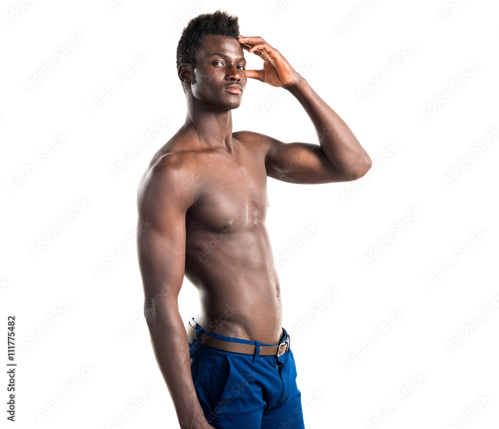 Fototapeta premium Handsome black man with athletic body posing