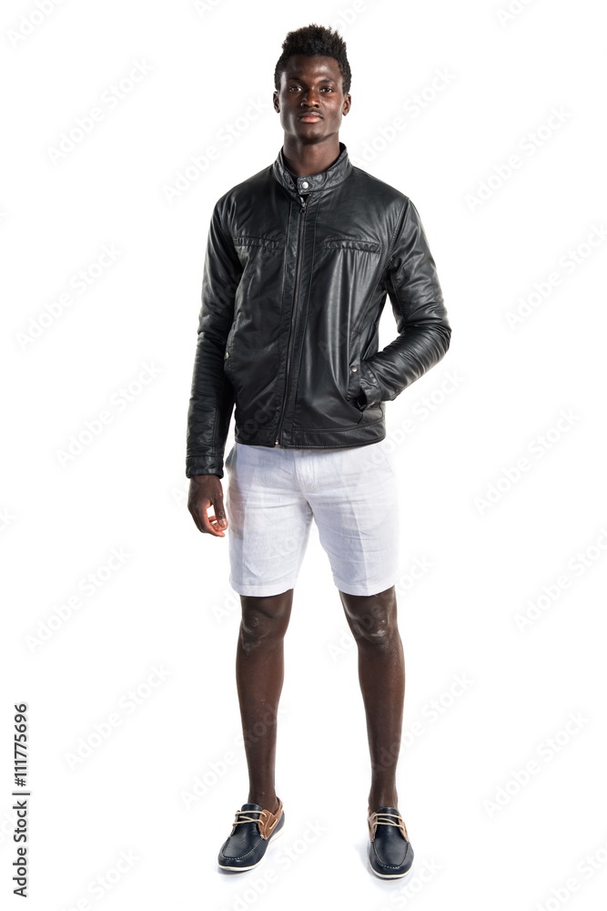 Handsome black man with leather jacket Handsome black man with leather jacket