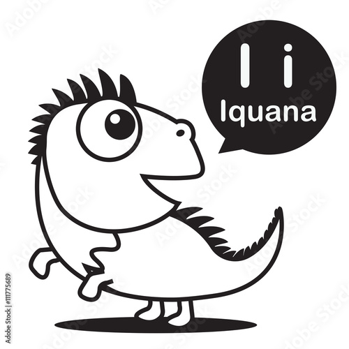 I Iguana cartoon and alphabet for children to learning and color