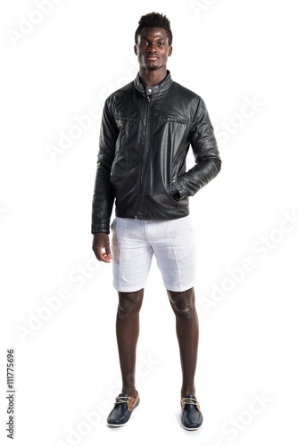Handsome black man with leather jacket