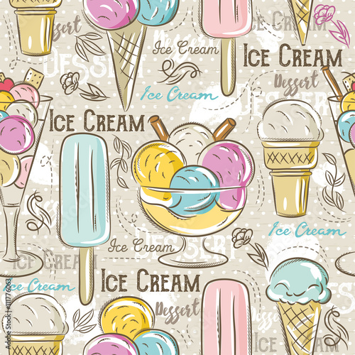 Seamless Patterns with ice cream, vector