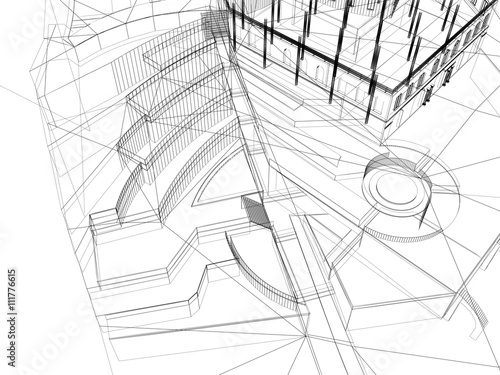 Abstract architecture wireframe, render of building
