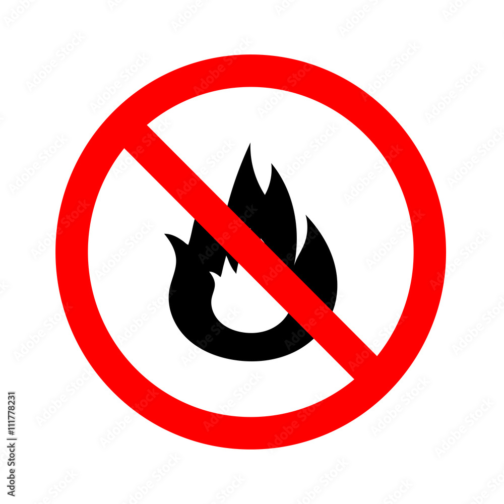 No Fire flame sign icon. Fire symbol. Stop fire. Escape from fire. Red prohibition sign. Stop symbol. Vector No Fire flame sign icon. Fire symbol. Stop fire. Escape from fire. Red prohibition sign. Stop symbol. Vector