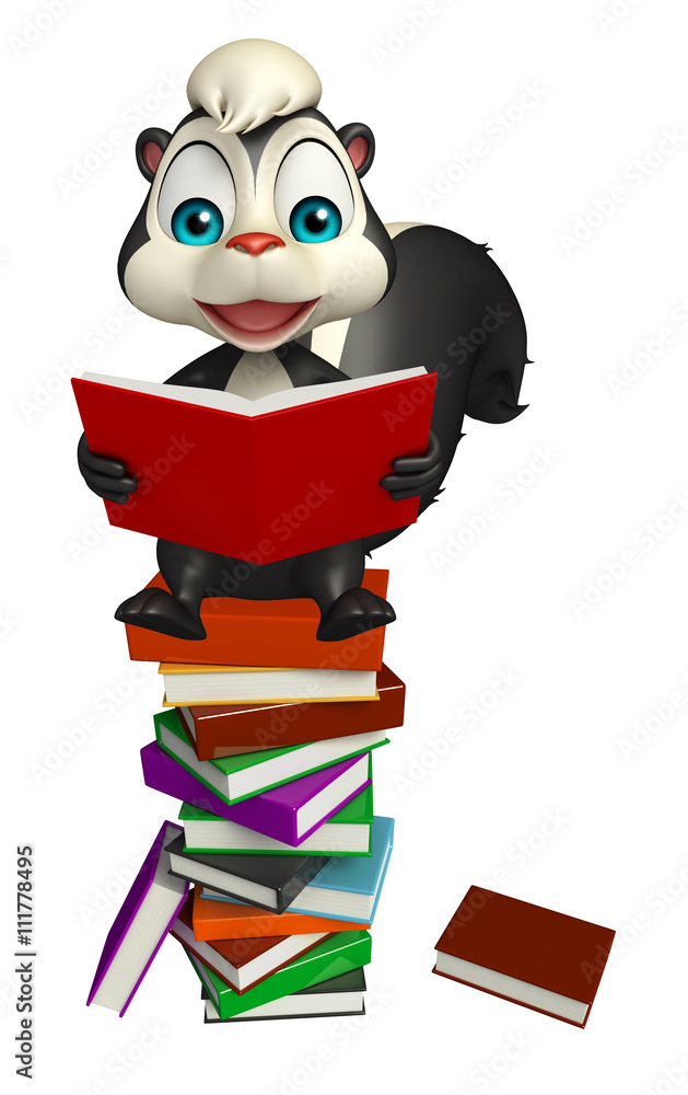 Skunk cartoon character with book