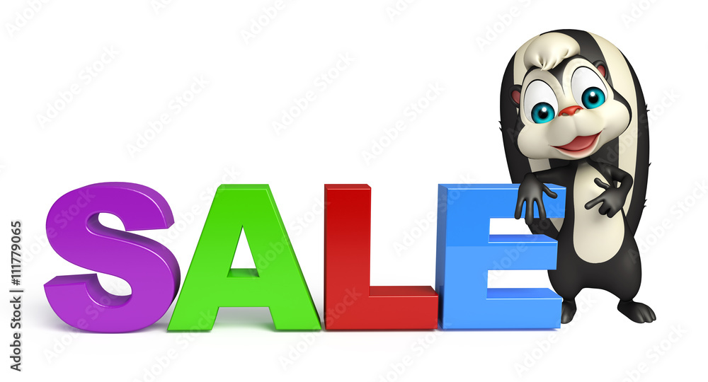 cute Skunk cartoon character with sale sign cute Skunk cartoon character with sale sign