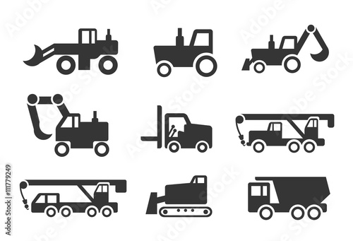 Construction vehicles icon set