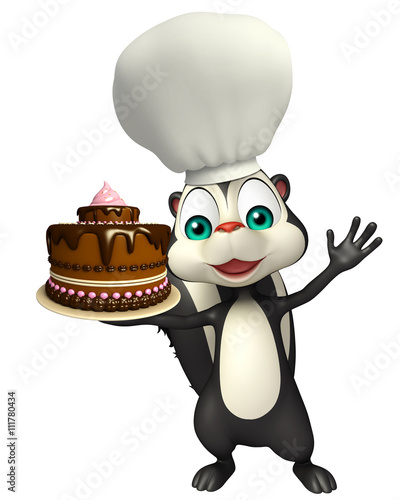 Skunk cartoon character with cake and chef hat © visible3dscience
