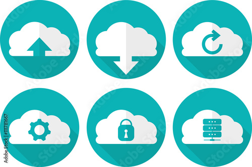 Gray flat icons set. Cloud data technology
