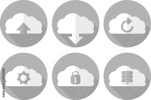 Gray flat icons set. Cloud data technology